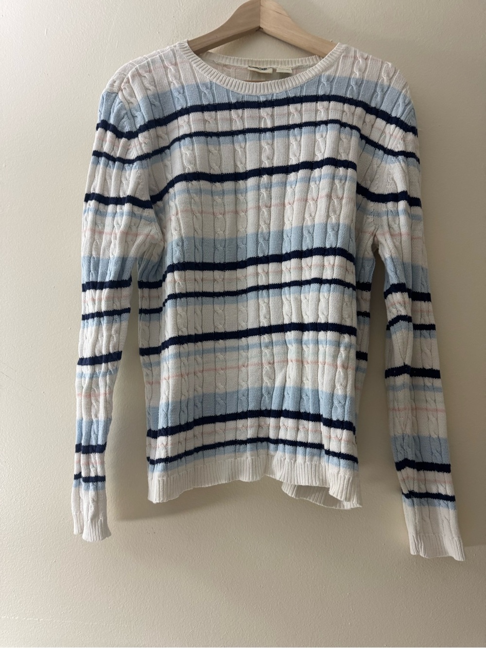 Cherokee Striped Knit Top in White, Light Blue & Navy vintage 100% cotton